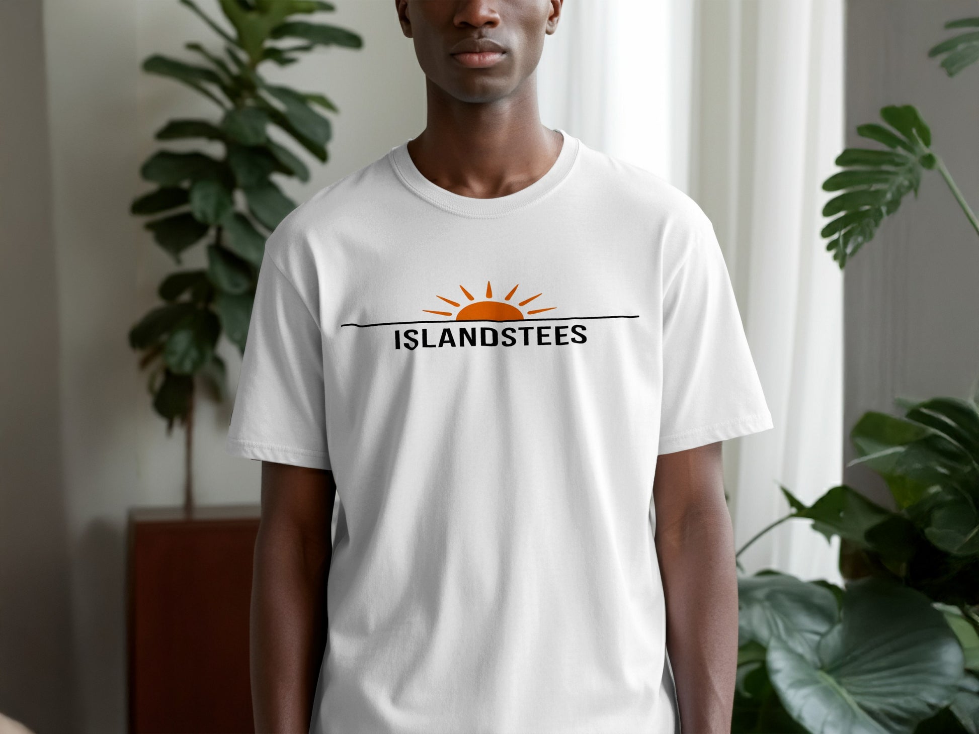 Islandstees White T-Shirt with Orange Sun Graphic