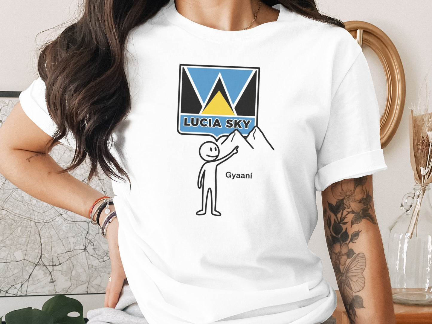 Lucia Sky Graphic Tee with Stick Figure Design