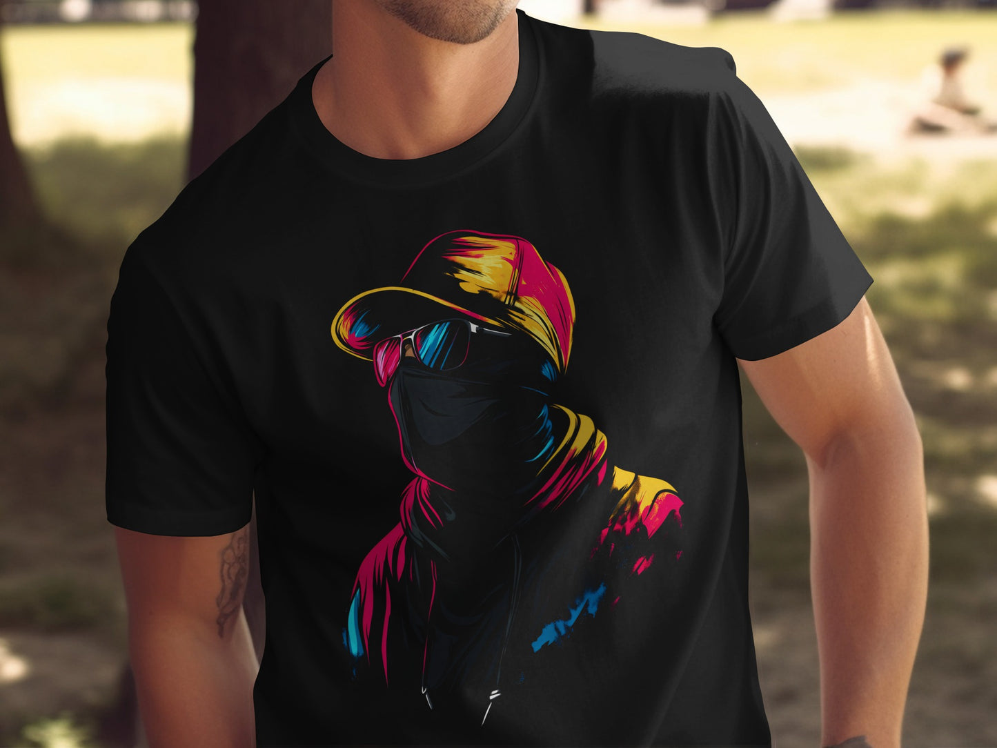 Cool Man in Sunglasses and Hat Graphic T-shirt