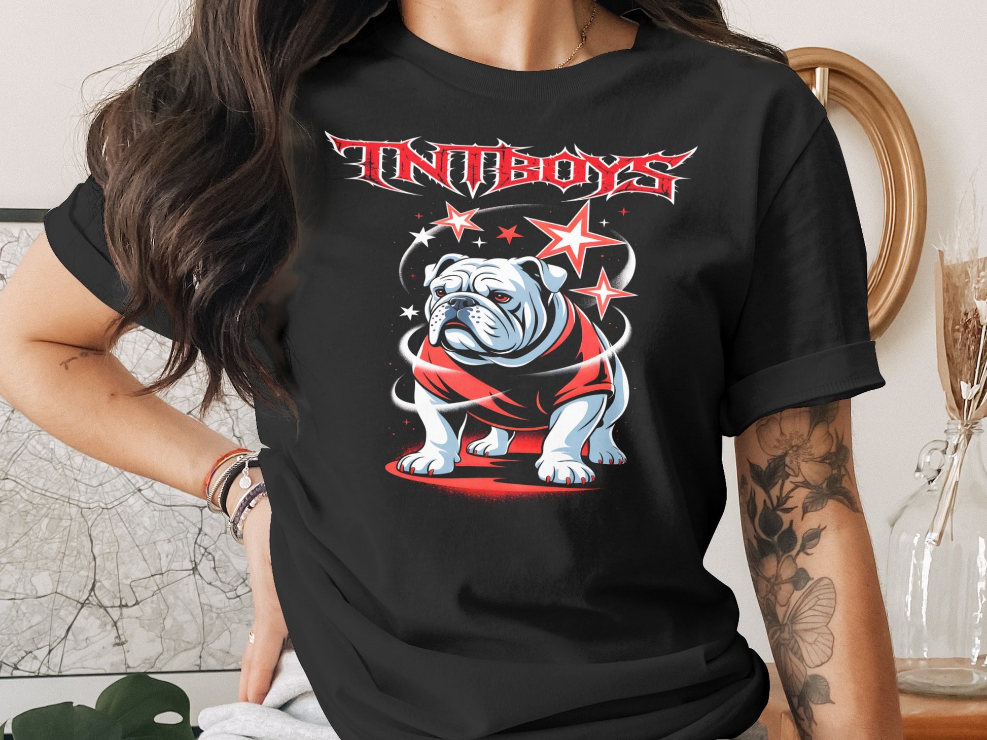 Intboys Bulldog and Stars Design Graphic T-shirt