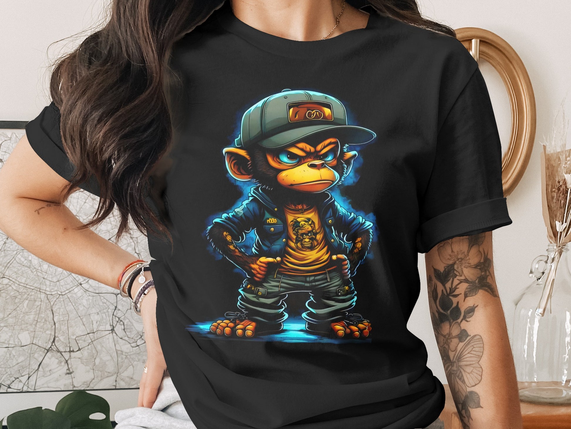Cool Monkey Character Baseball Cap Jacket Blue Glow product type