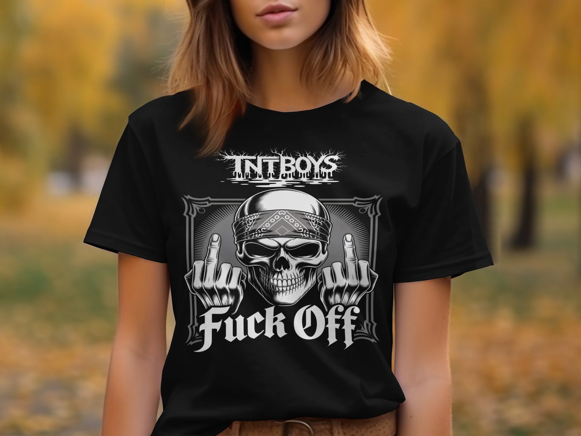 INTBOYS Fuck Off Skull Middle Finger Graphic T-shirt