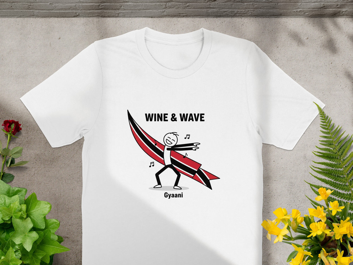 Wine & Wave Graphic Tee with Fun Stick Figure Design