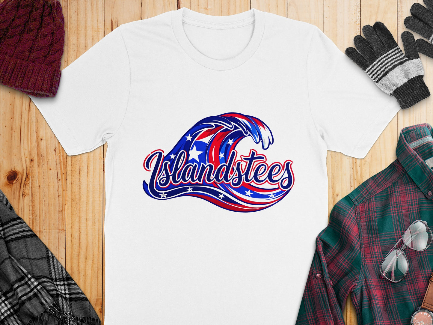 Islandstees Graphic Wave and Stars Design T-shirt
