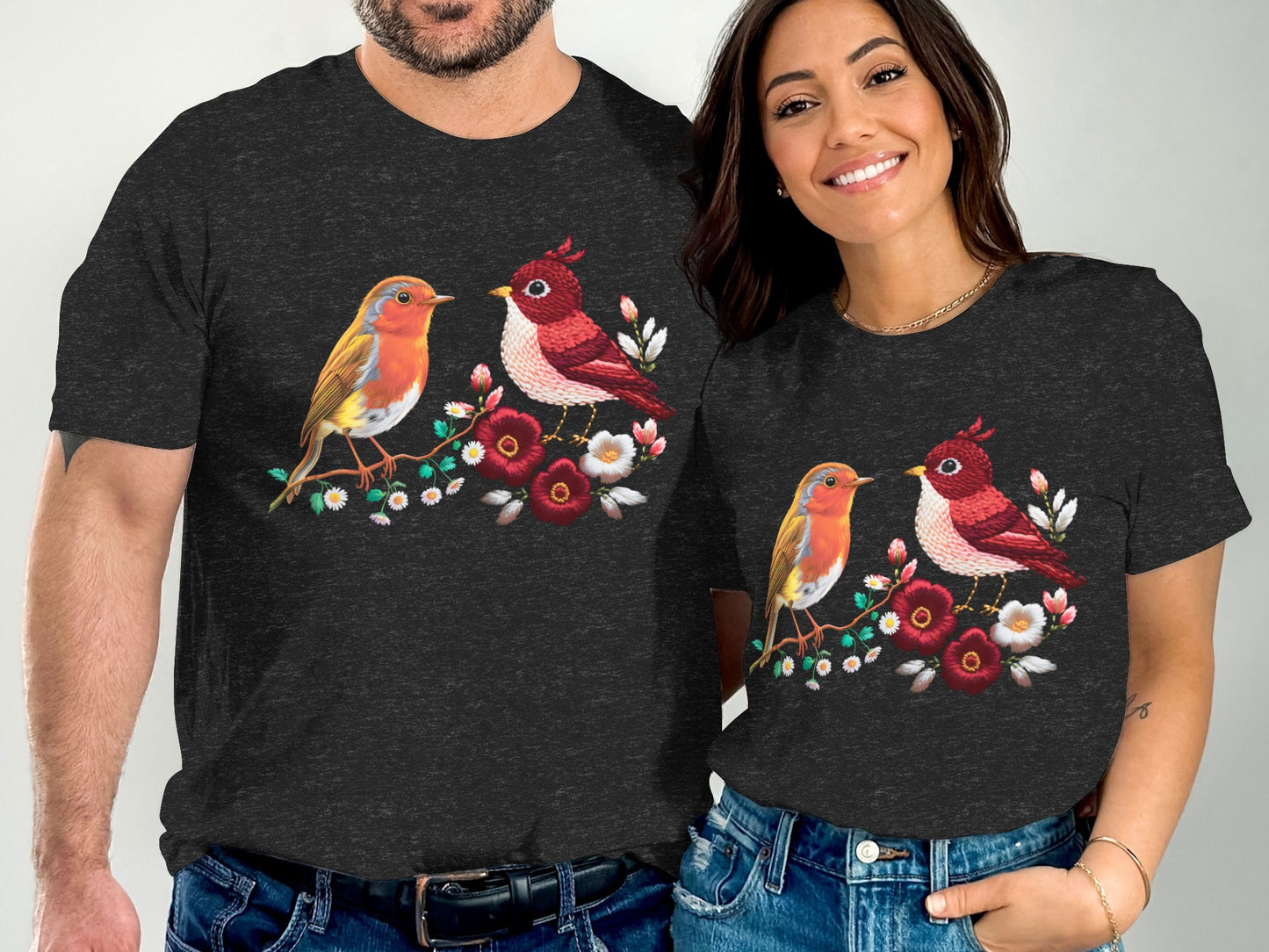 Colorful Bird and Floral Design Unisex T-Shirt