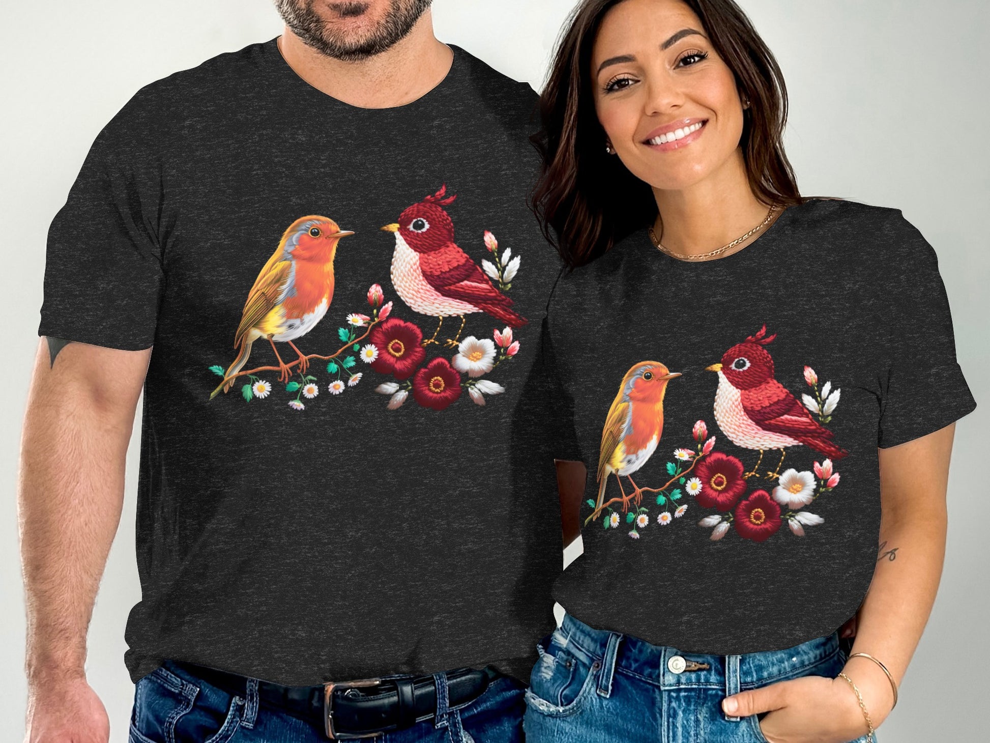 Colorful Bird and Floral Design Unisex T-Shirt