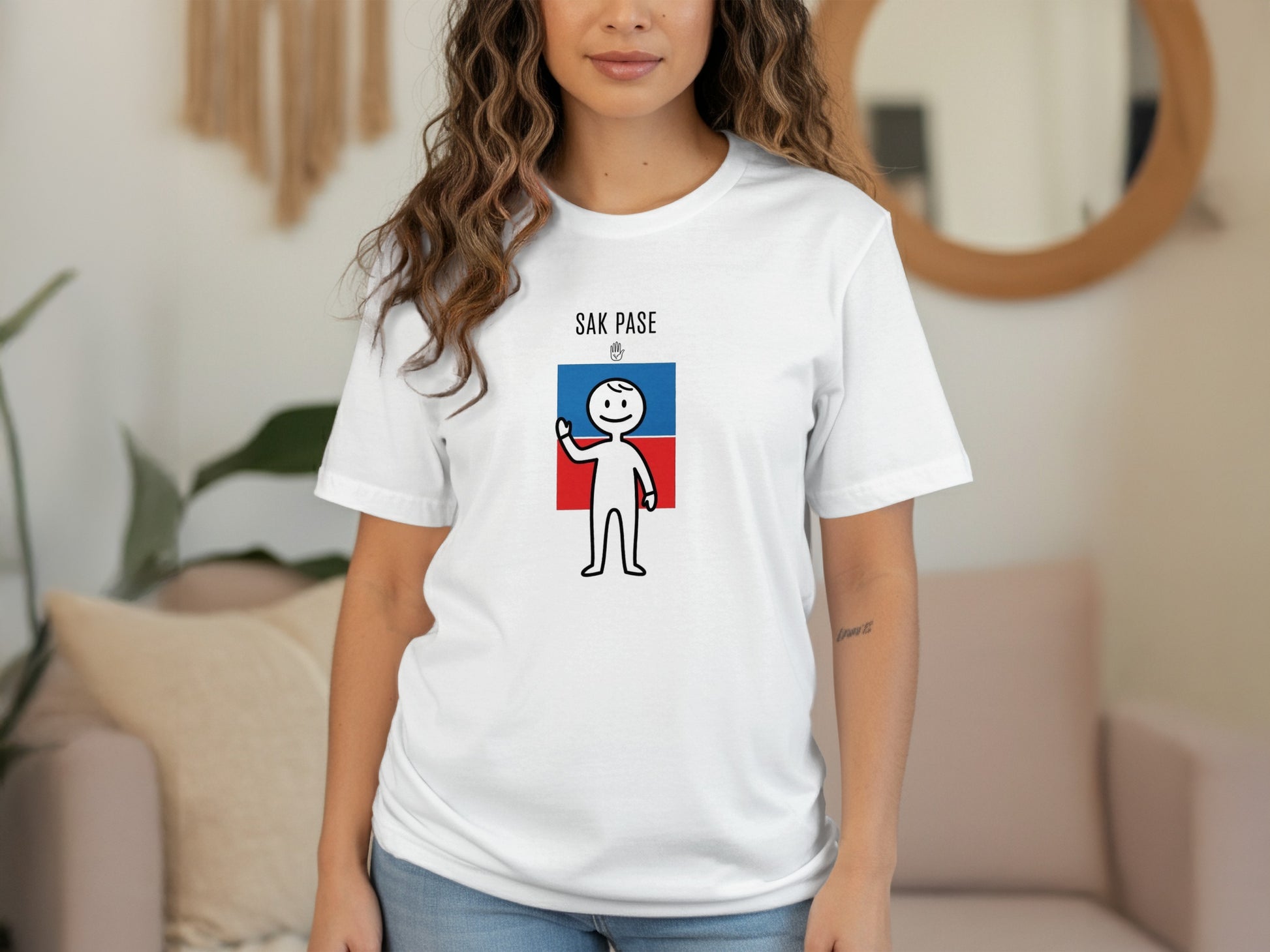 Sak Pase Stick Figure Graphic White T-shirt