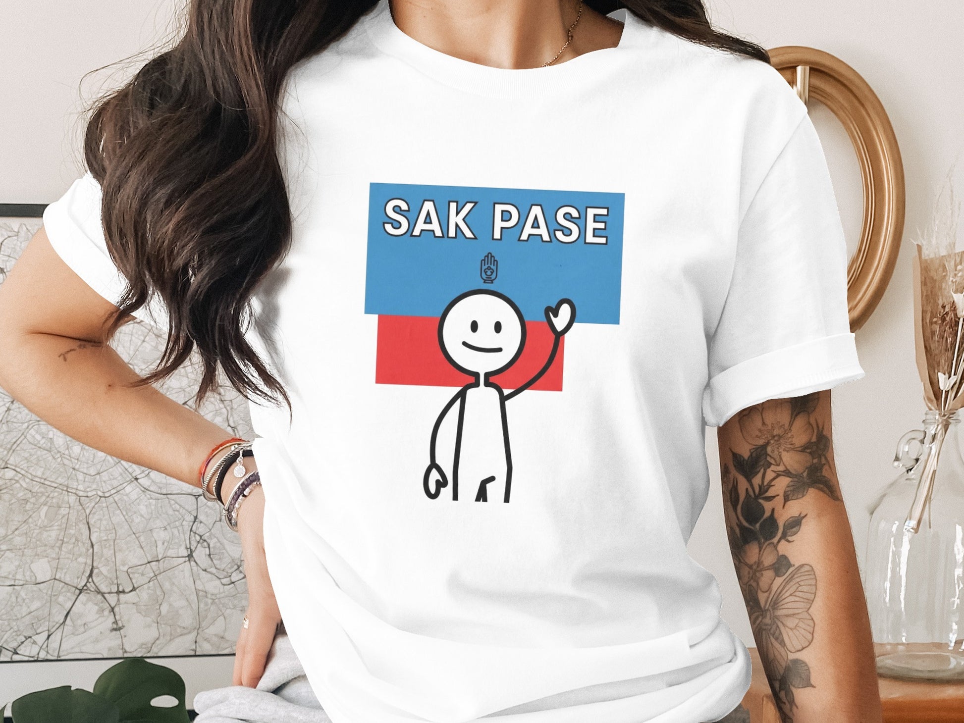 Sak Pase Graphic White Casual Wear Top Shirt