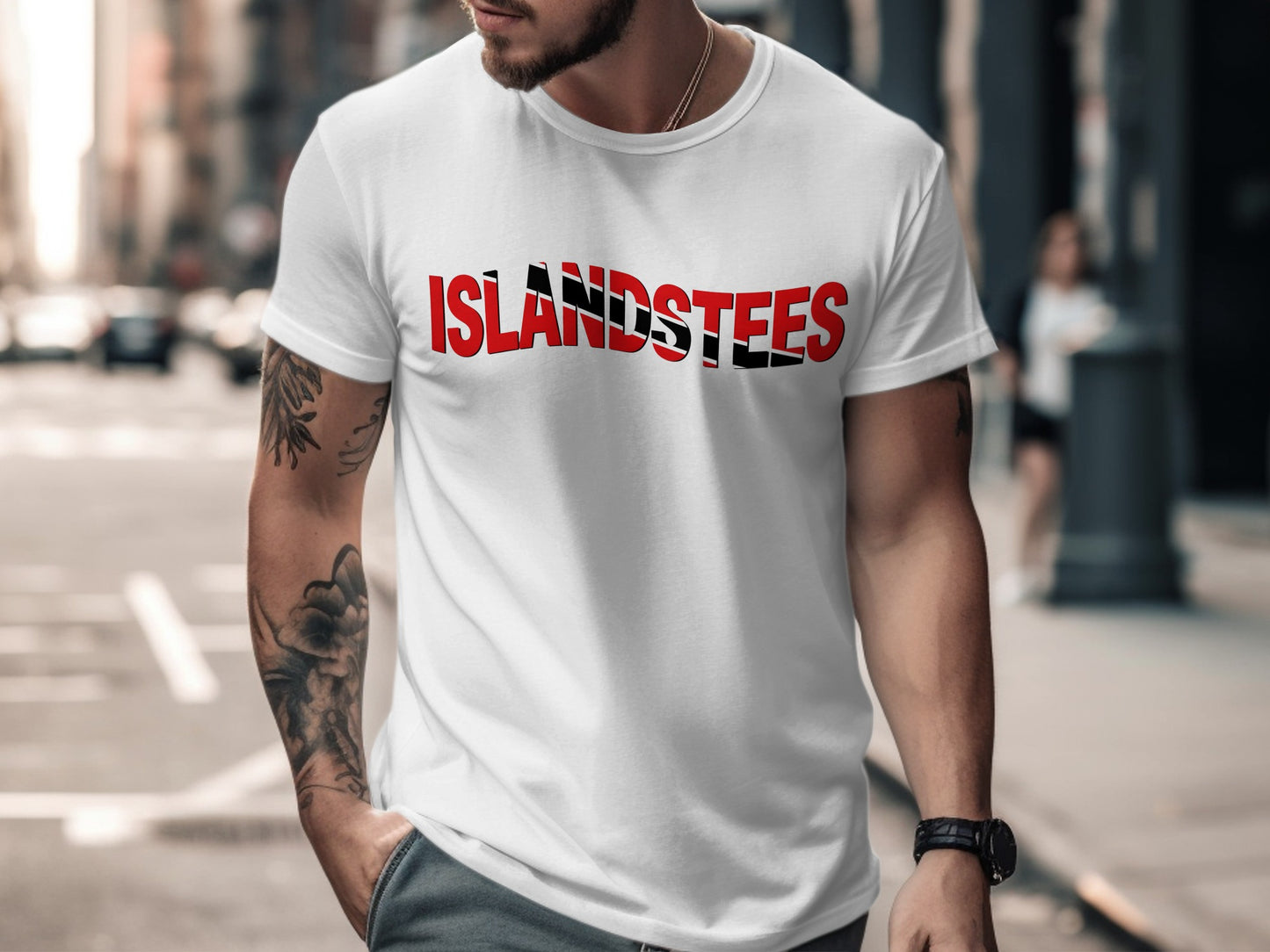 Stylish Islandstees Red and Black Text Design T-shirt