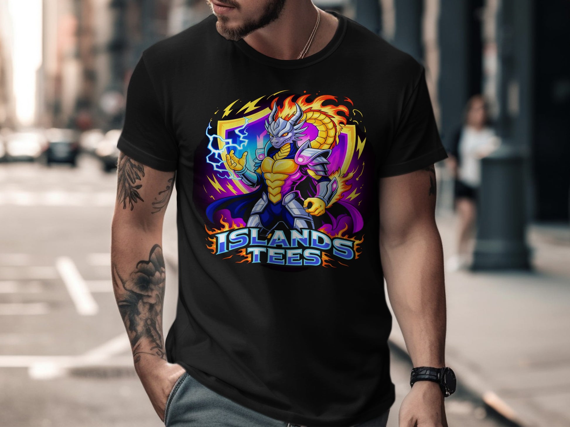 Vibrant Colorful Dragon Graphic Design T-shirt