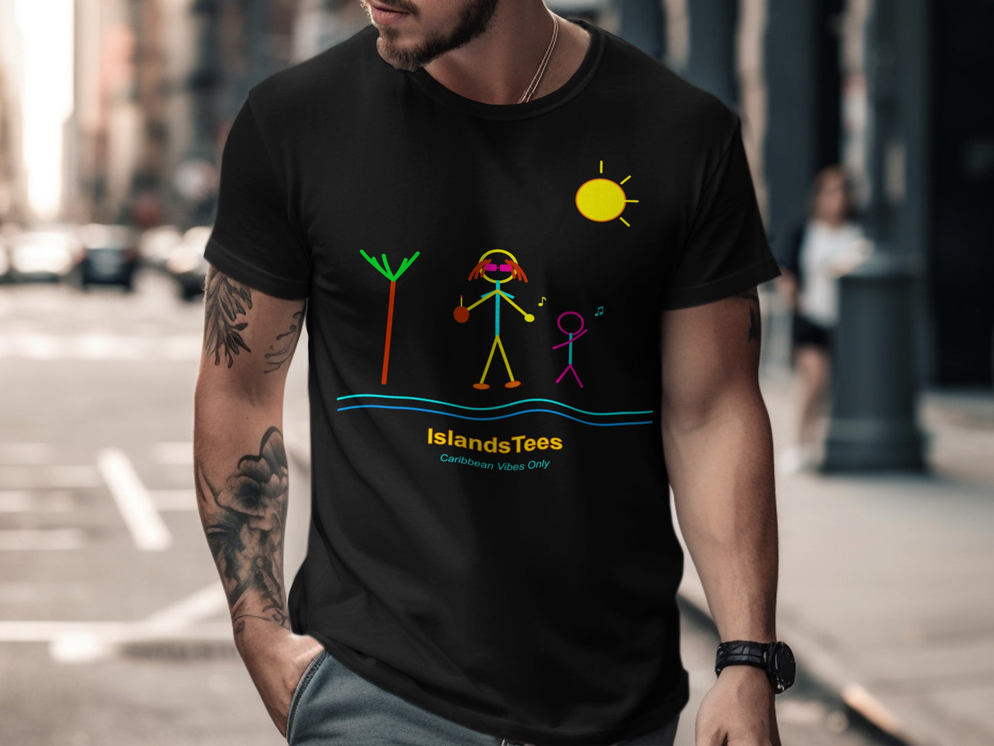 Caribbean Vibes Only Stick Figure Black Graphic Tee
