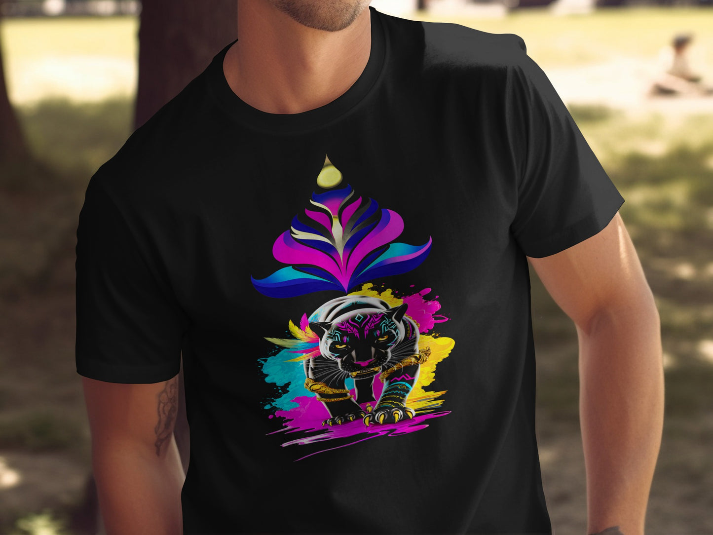 Colorful Panther Art Graphic Black Shirt Product