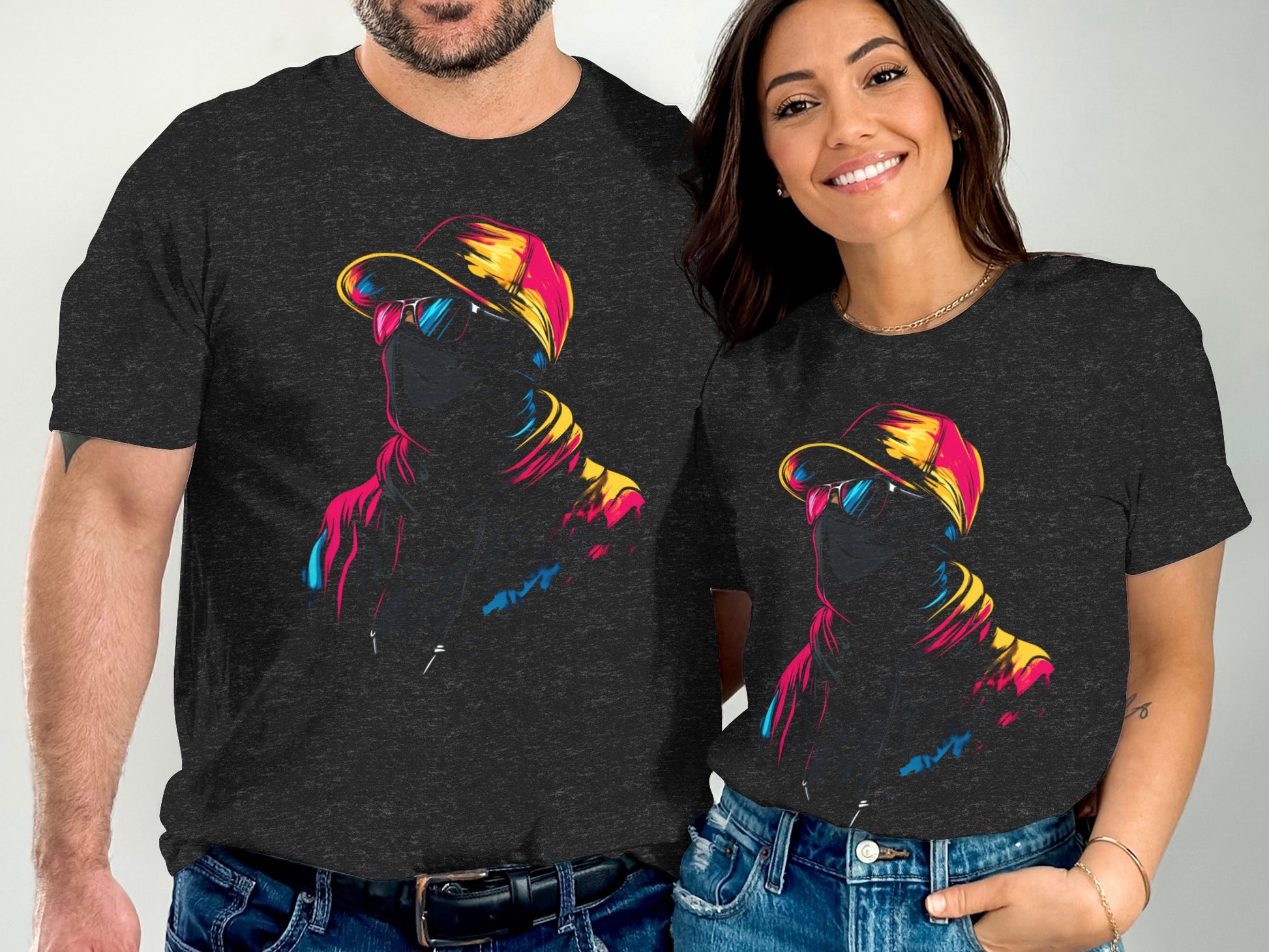Colorful Abstract Hoodie and Cap Graphic T-Shirt