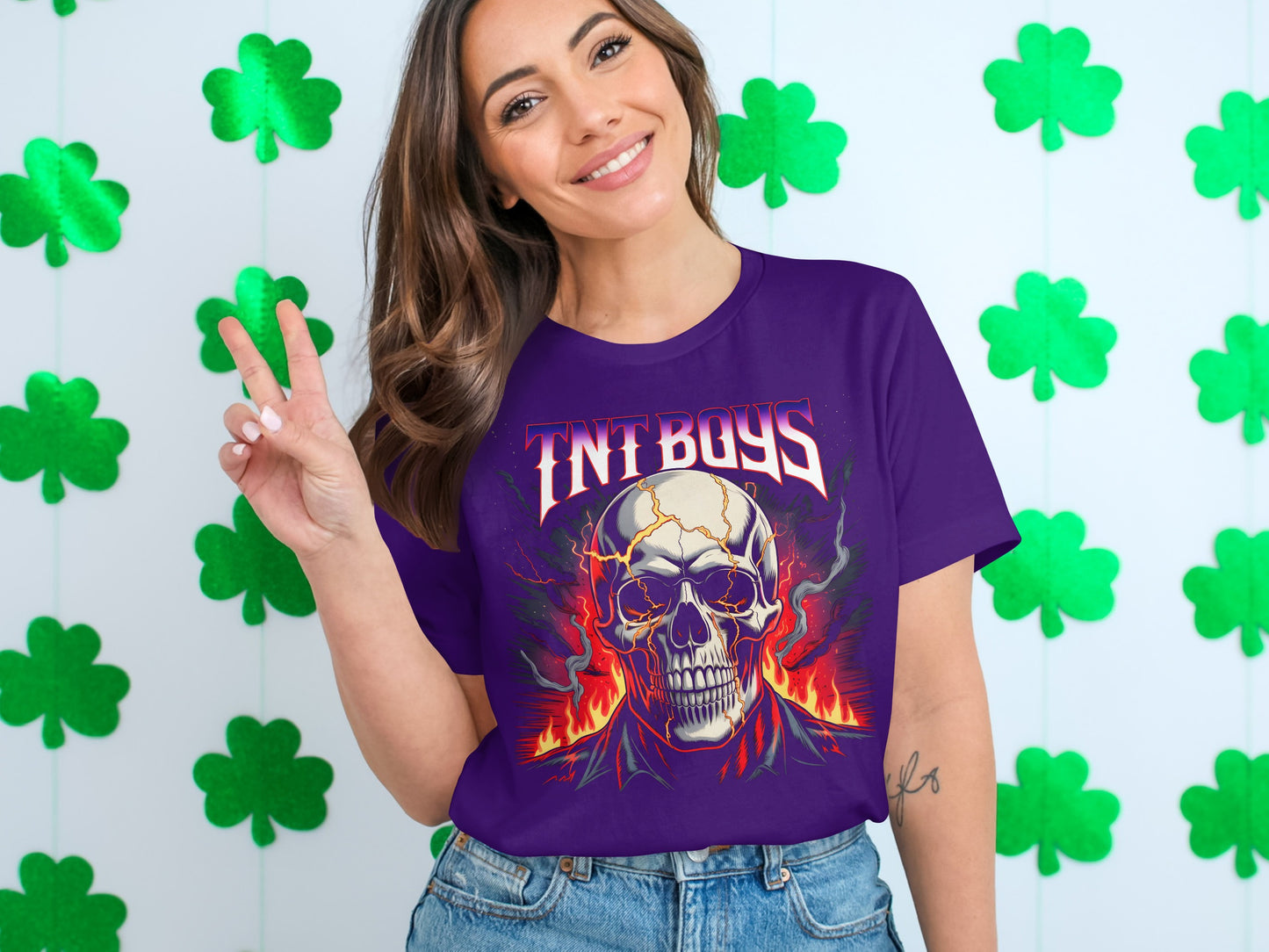 TNT BOYS Skull and Flames Graphic Purple Shirt