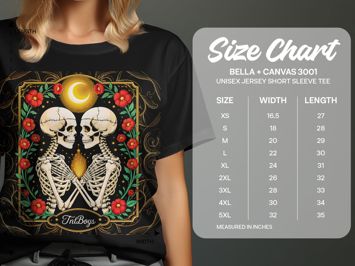 Skeleton Lovers Floral Crescent Moon Short Sleeve Tee