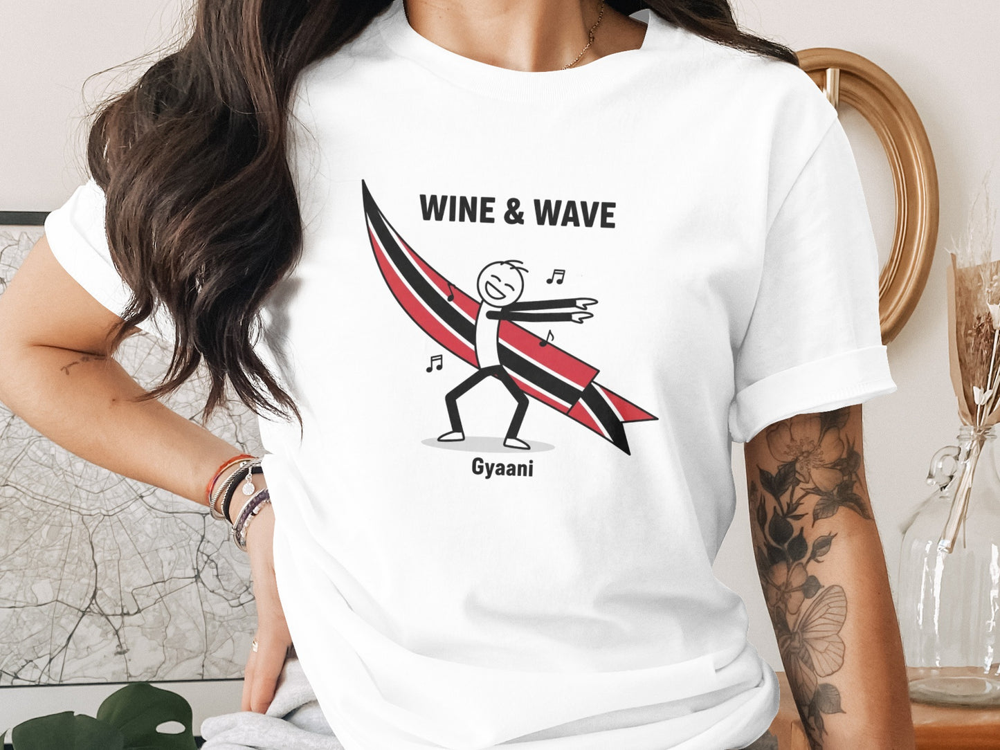 Wine & Wave Graphic Tee with Fun Character Design