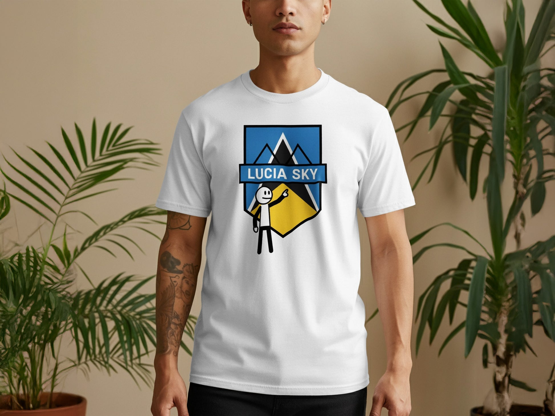 Lucia Sky Mountains and Stick Figure T-Shirt