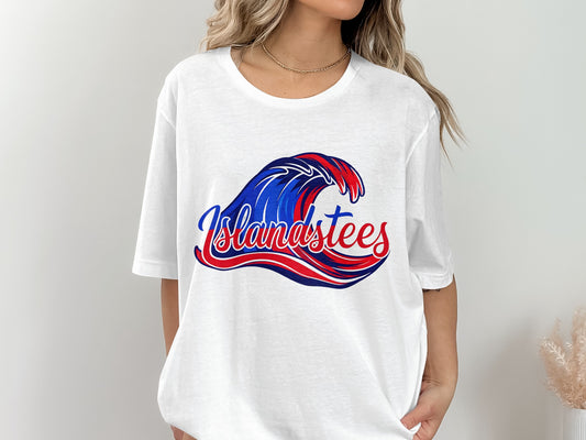 White Tee with Colorful Wave Design Casual Shirt