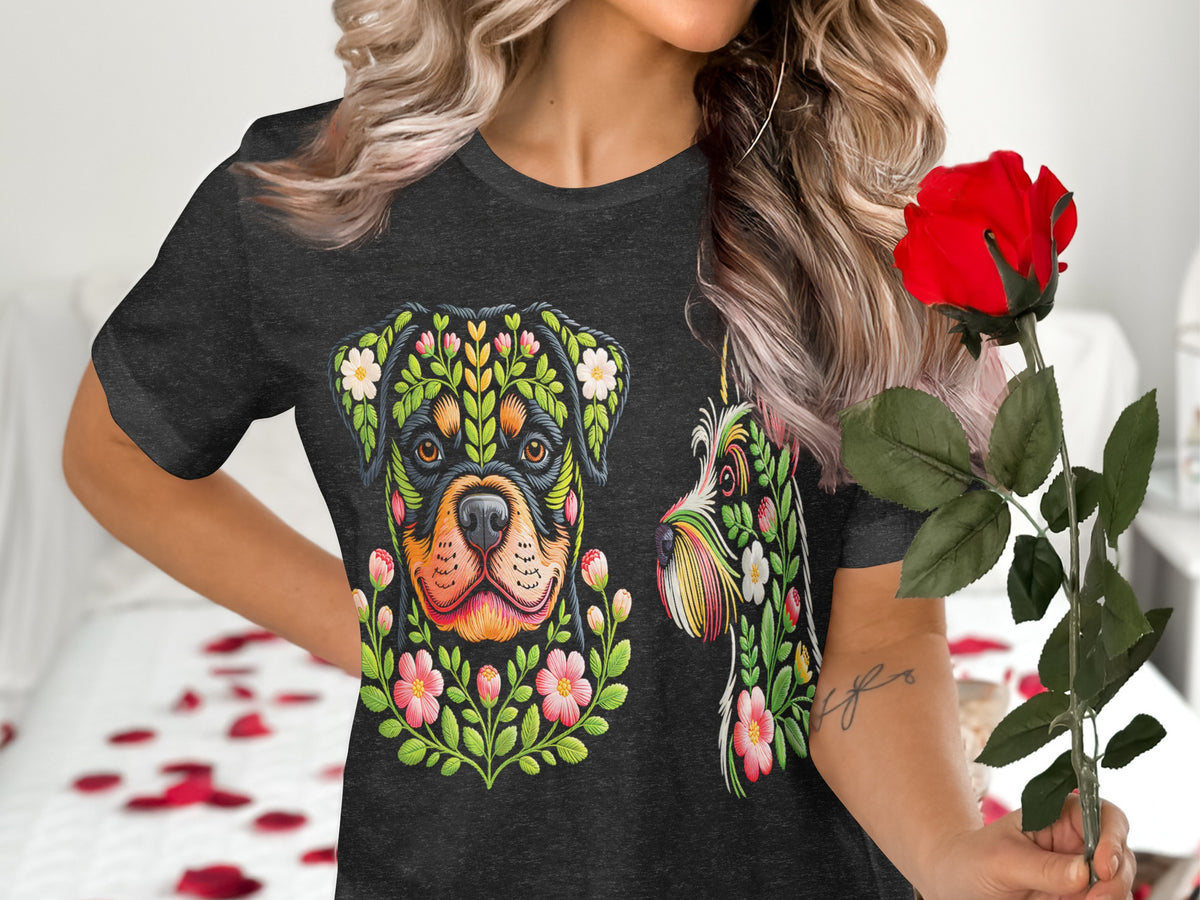 Colorful Floral Dog Design Graphic T-Shirt