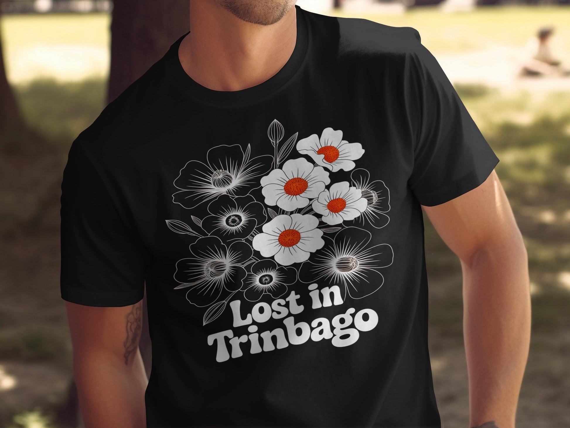 Lost in Trinbago White Orange Flowers Black product type