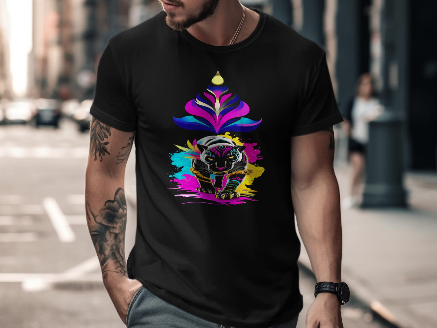 Neon Panther Street Art Graphic Tee