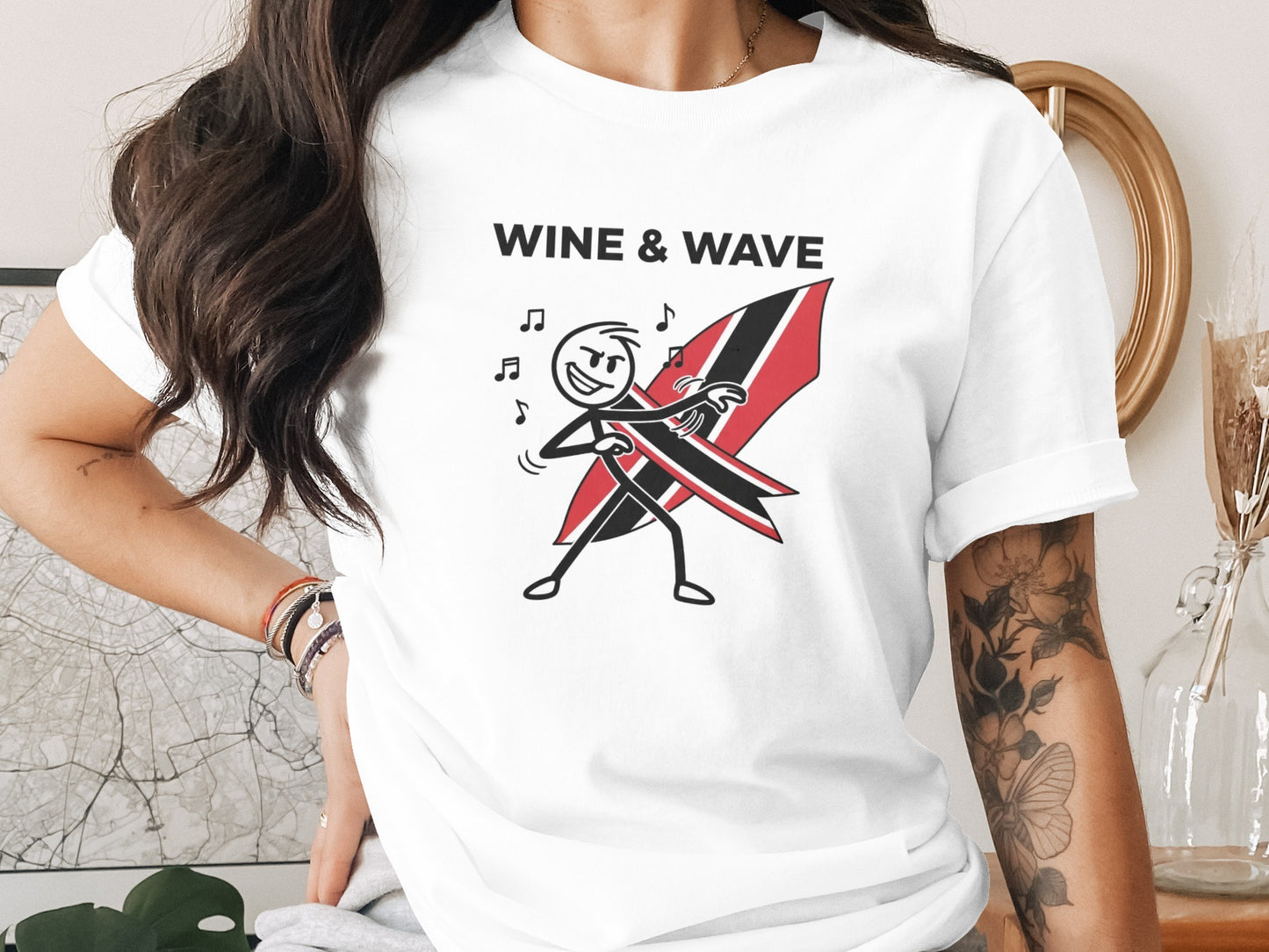 Wine & Wave Graphic Music T-shirt for Casual Wear