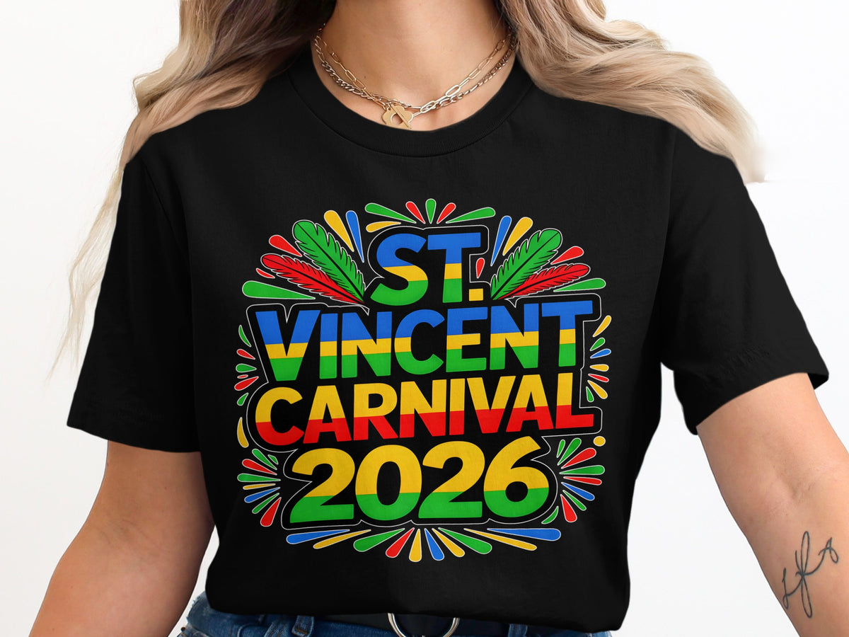 St. Vincent Carnival 2026 text with colorful feathers.