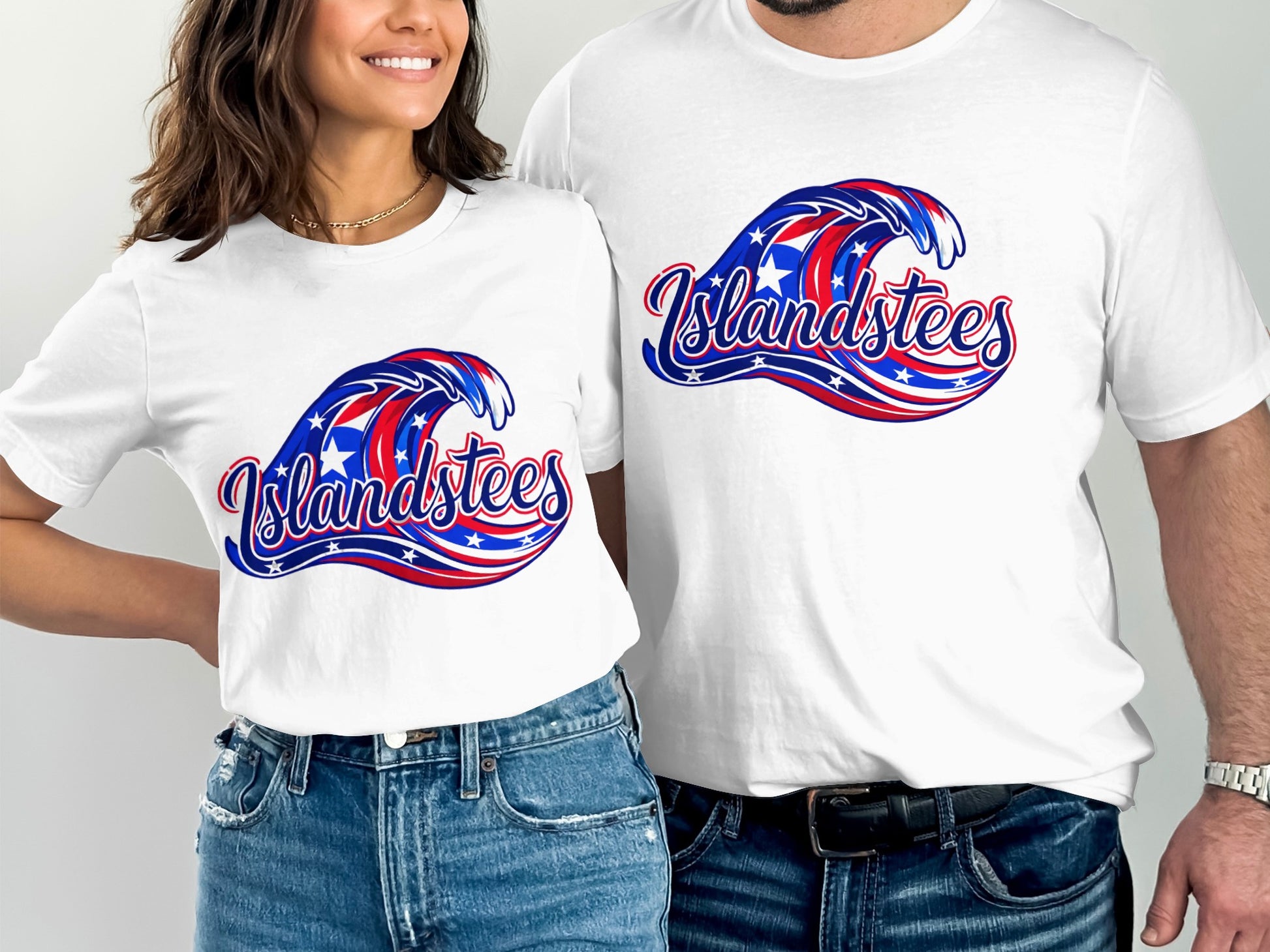 Islandstees Red White and Blue Wave Design T-Shirt