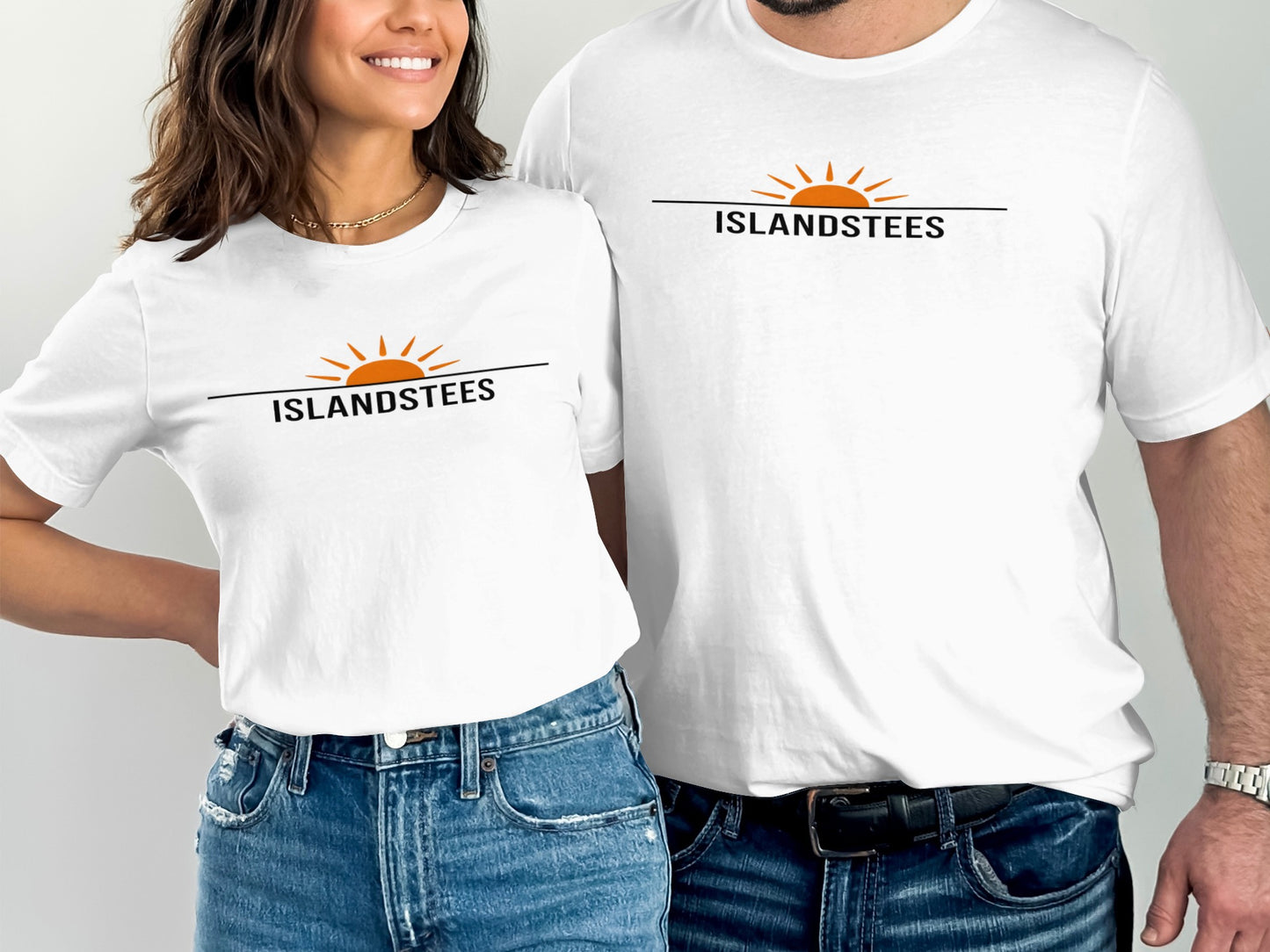 Islandstees White T-Shirt with Sun Logo Design Shirt