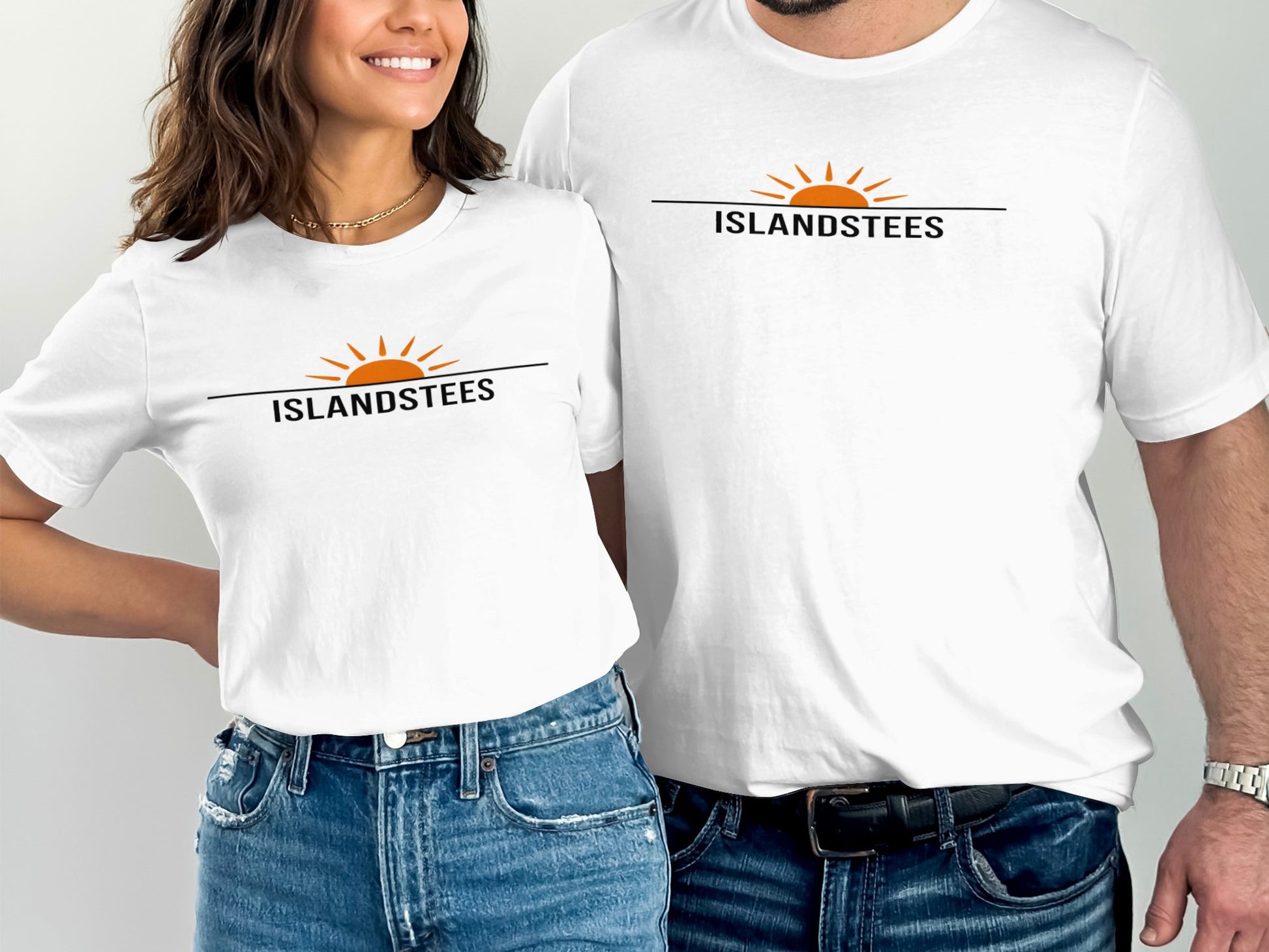 Islandstees White T-Shirt with Sun Logo Design Shirt