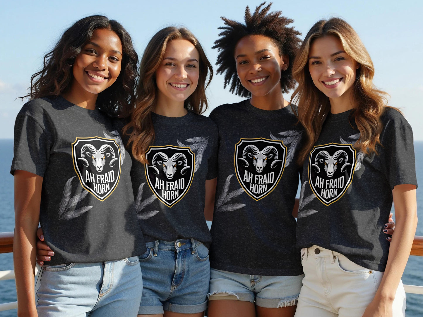 Ah Fraid Horn Ram Shield Design for Bold Statement T-Shirts
