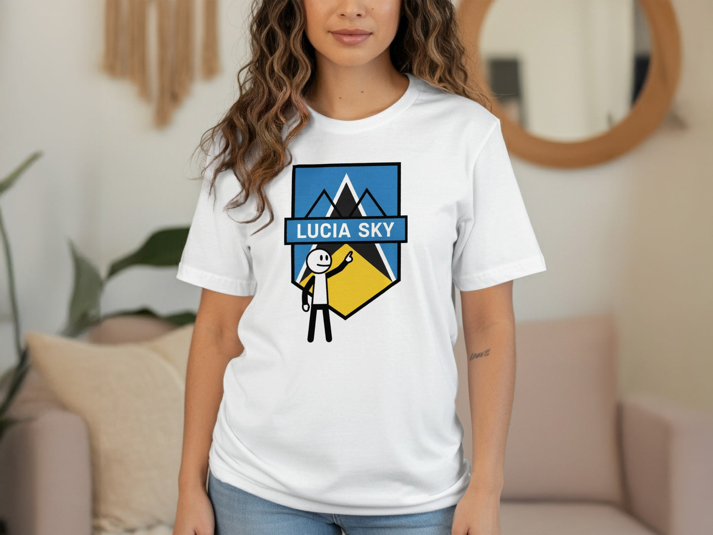 Lucia Sky Graphic Tee with Stick Figure Art Design