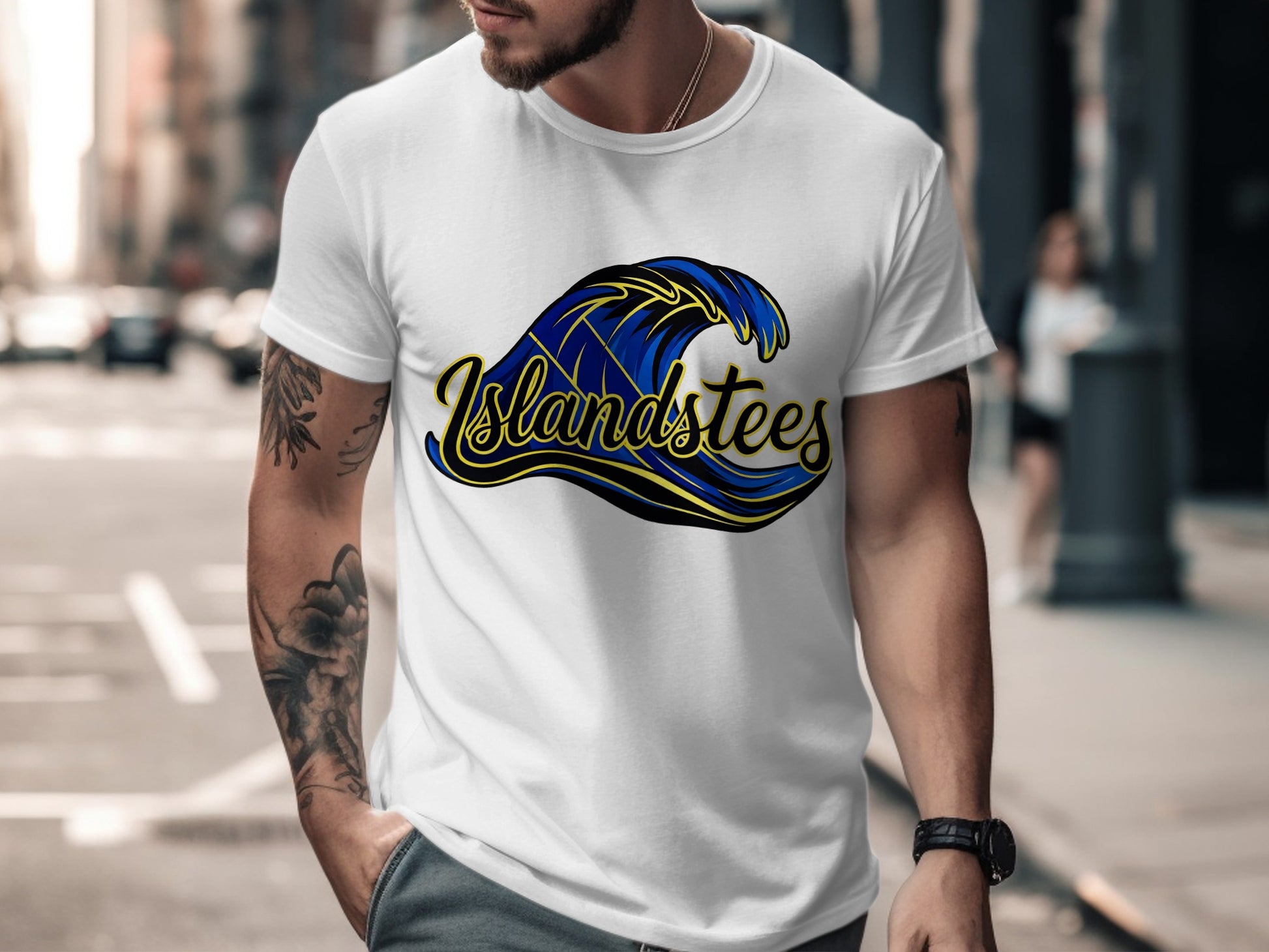 Islandstees Wave Graphic Men's T-Shirt Casual Wear
