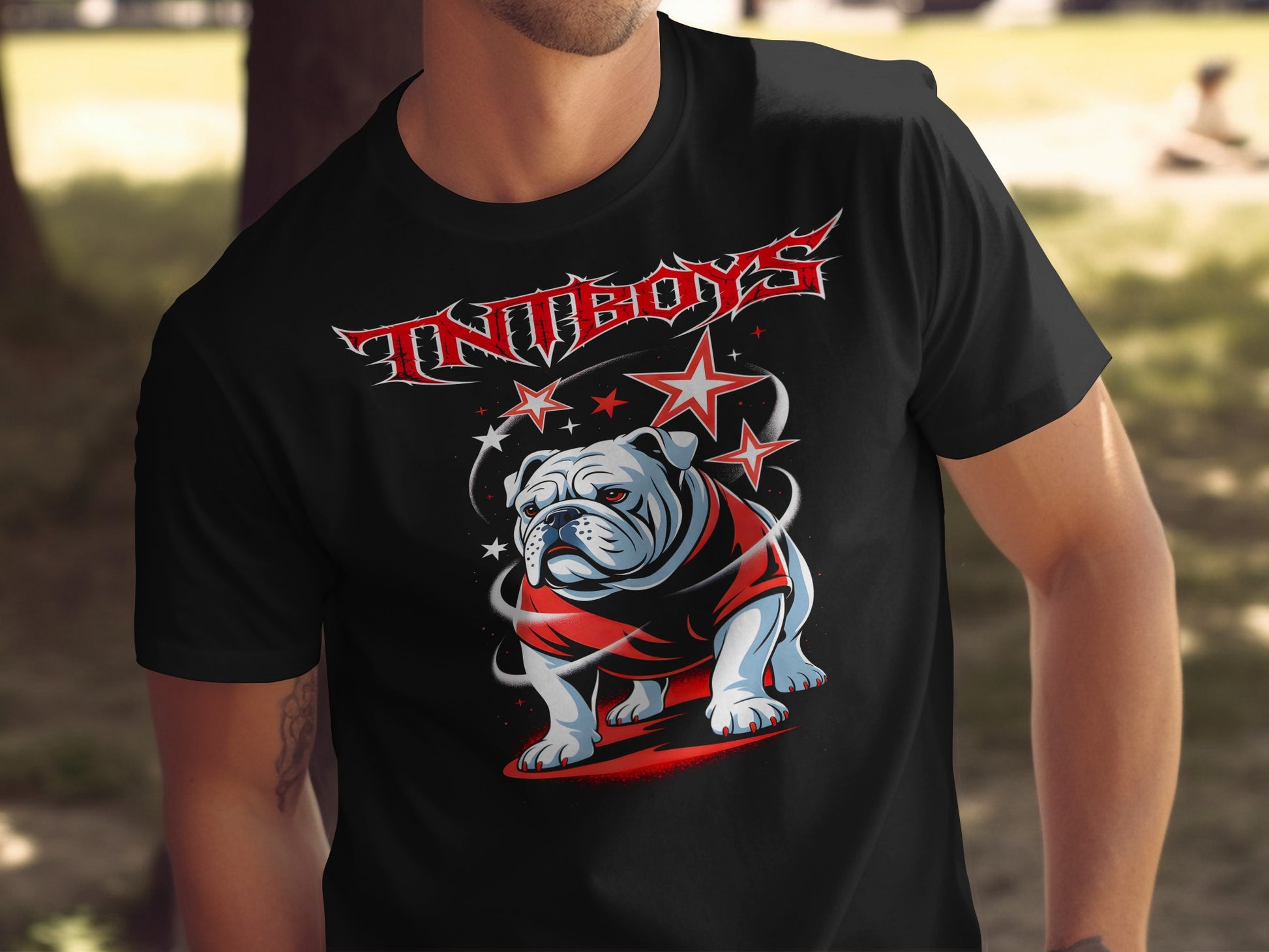 TNTBoys Bulldog Graphic Red Stars Design Shirt