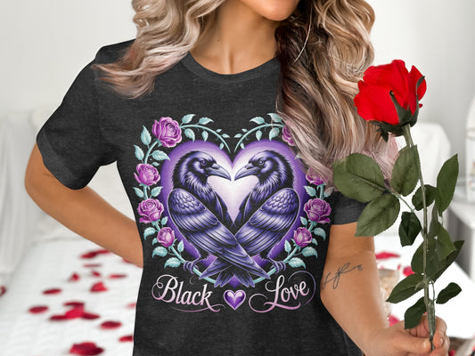 Black Love Ravens and Roses Heart Design Shirt