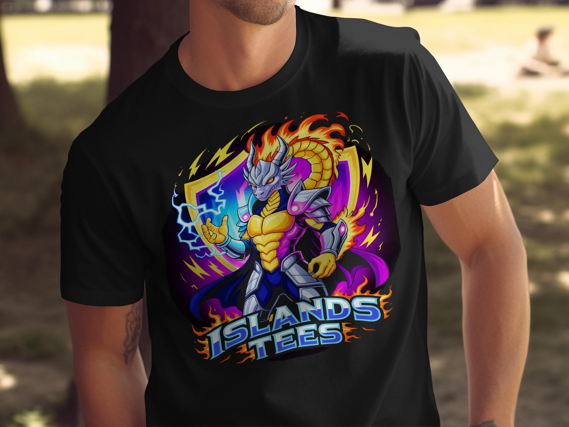 Vibrant Dragon Warrior Graphic Black T-Shirt Design