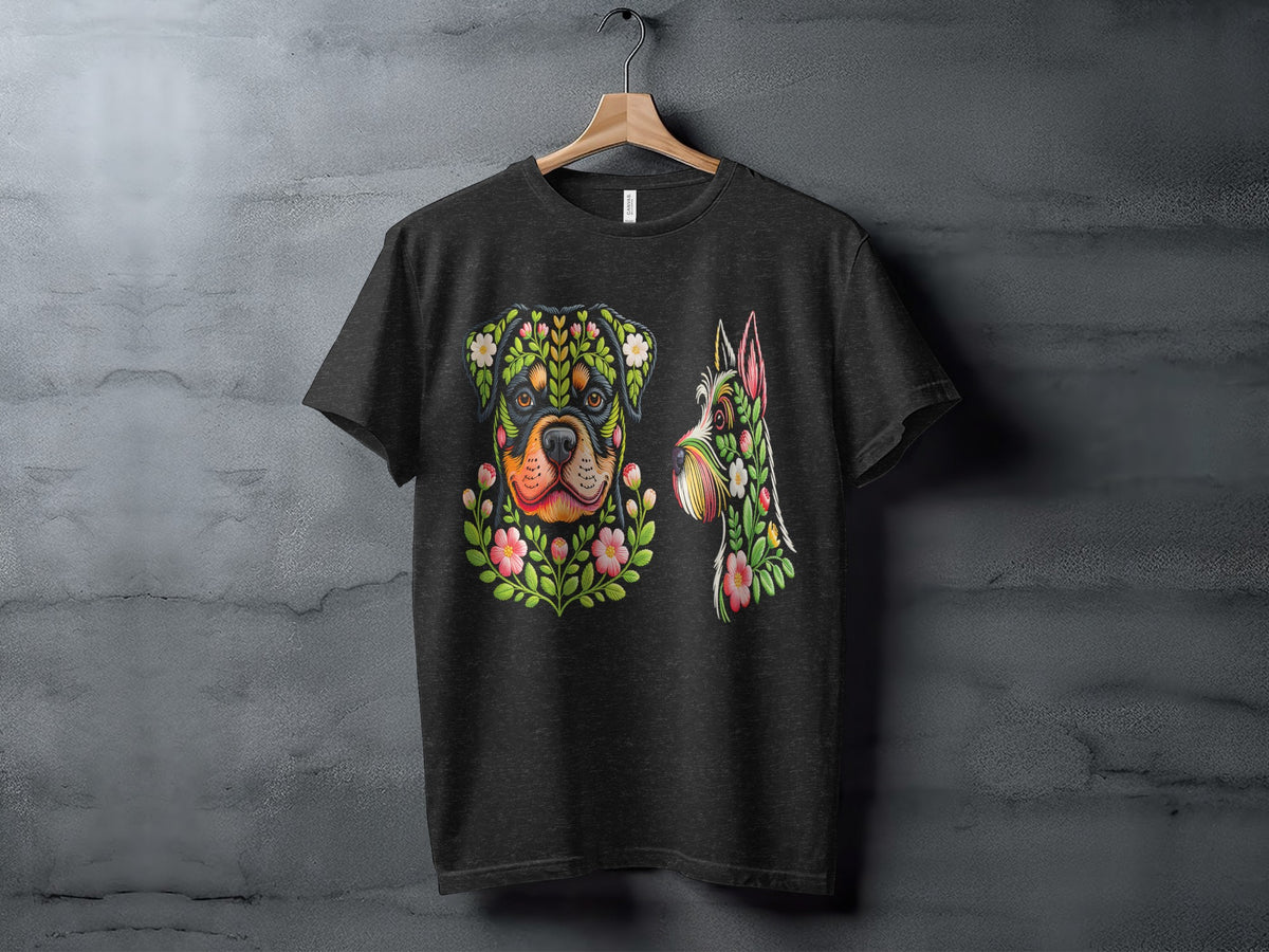 Floral Dog and Cat Design Graphic Tee shirt