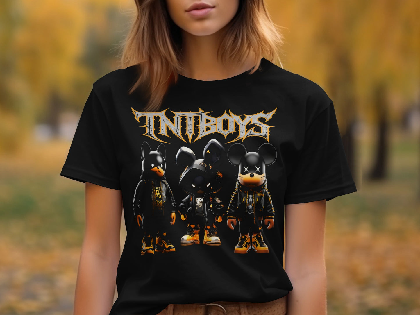 TNTBOYS Three Hip Hop Animal Characters Black T-Shirt product type