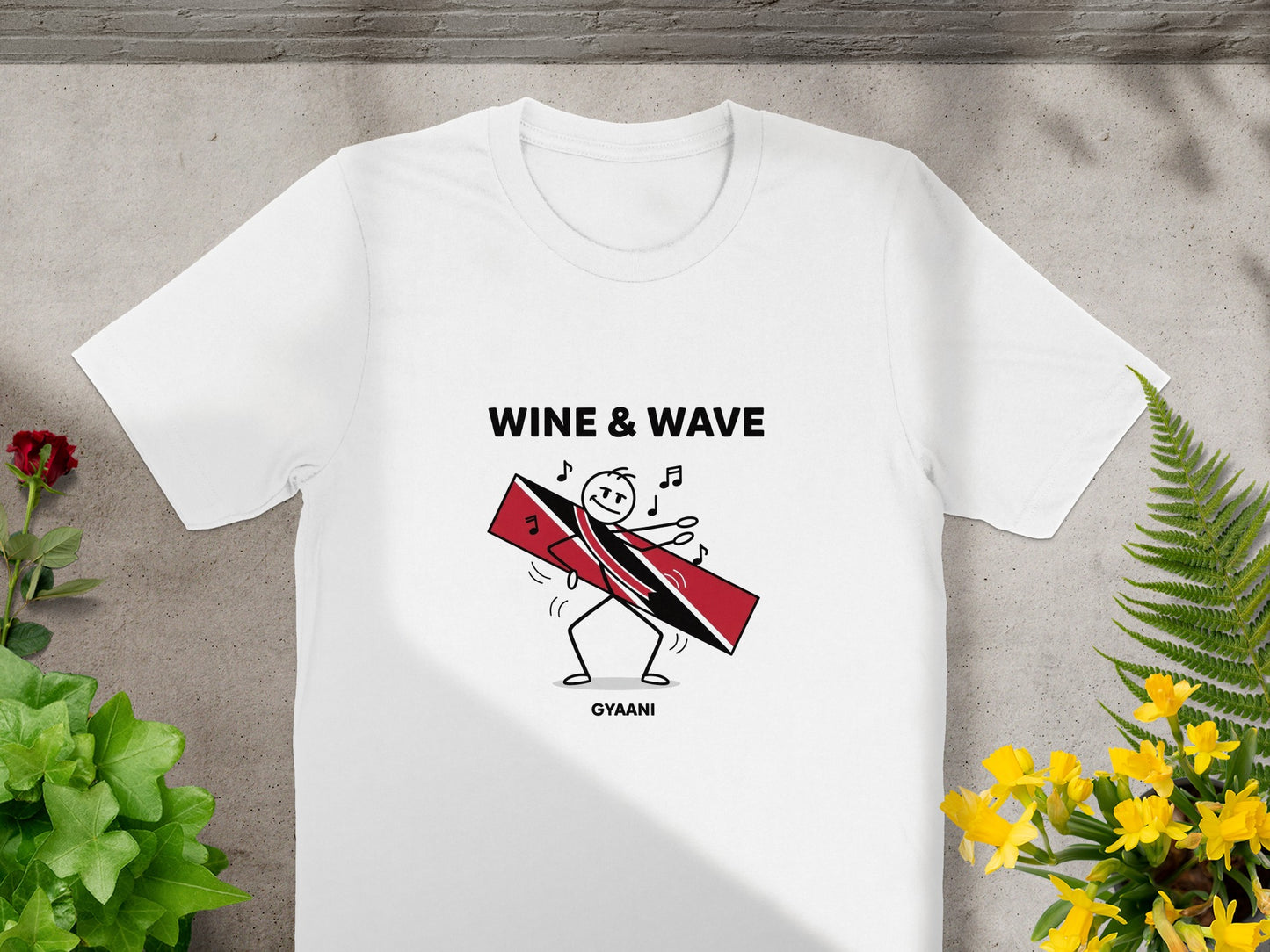 Wine & Wave Graphic Tee with Dancing Stick Figure