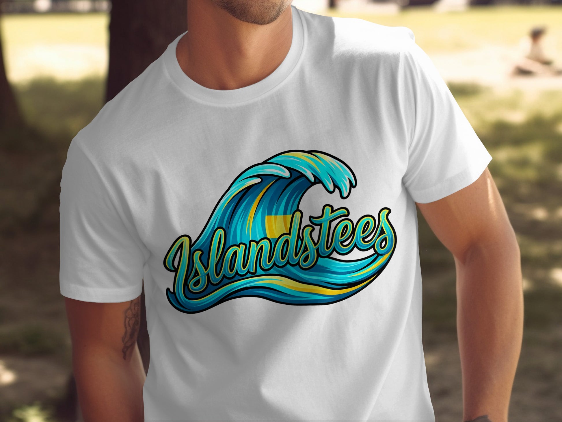 Islandstees Wave Graphic White Crewneck T-shirt
