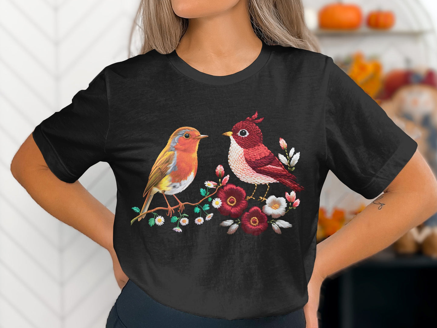 Colorful Birds Embroidered Graphic Unisex T-shirt